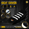 Black four stripes seat cover for Sur-Ron Light Bee X S electric bike, showing installation and features.