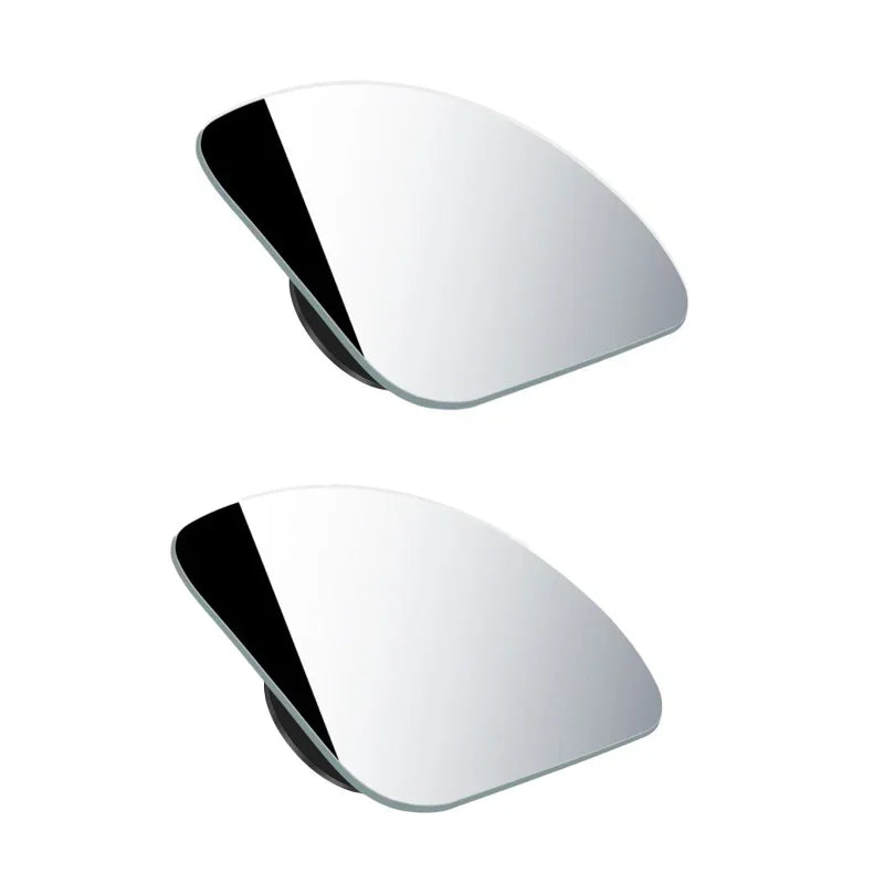 A pair of dual adjustable wide angle blind spot mirrors for vehicles shown from above.