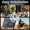 A high-intensity LED motorcycle spotlight headlight is shown in various contexts, including installation and use.