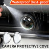A camera protective cover is shown spraying water onto a car camera lens to provide waterproof and dust-proof protection.