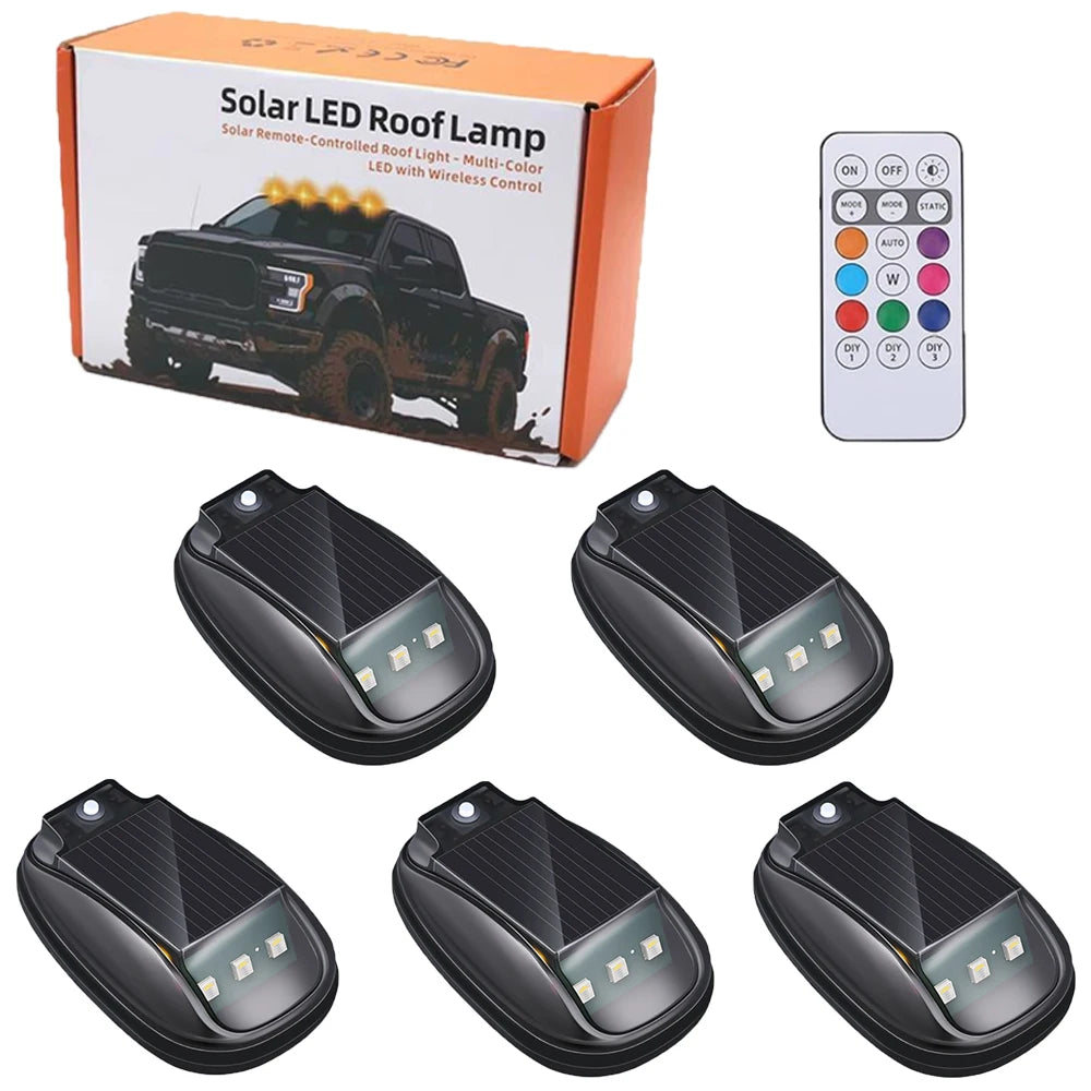 Solar LED roof lamp kit including a light and remote control for trucks and SUVs