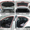 Various angles show the bonnet, back trunk, front door, and back door of a car with soundproofing seals.