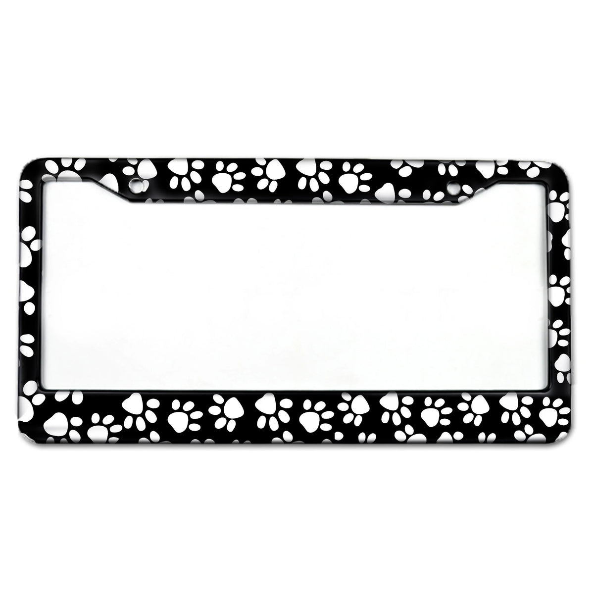 Black and white paw print license plate frame for US cars