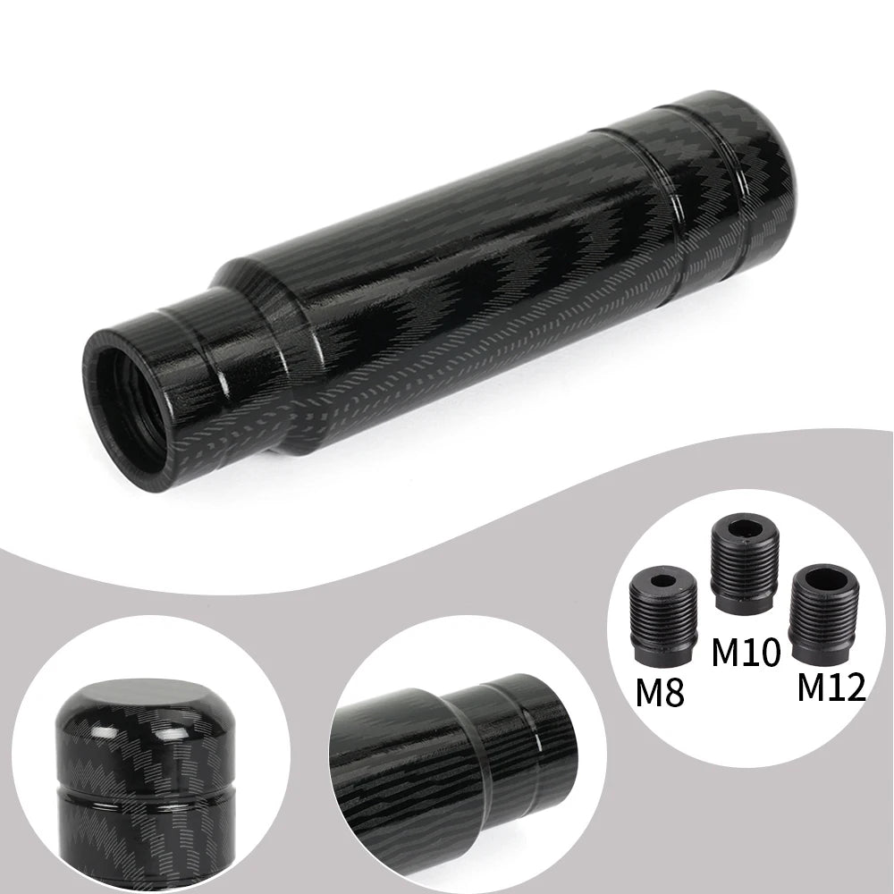Black carbon fiber style aluminum gear shift knob with M8 and M12 thread options