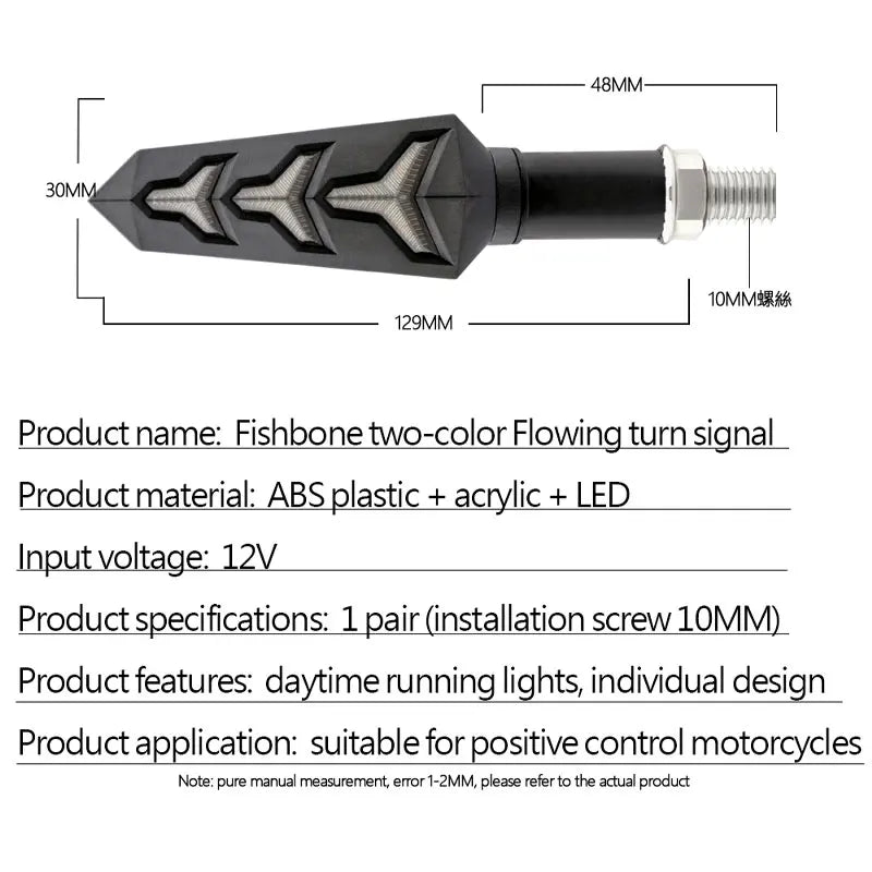 Black flowing turn signal LED light assembly for motorcycles