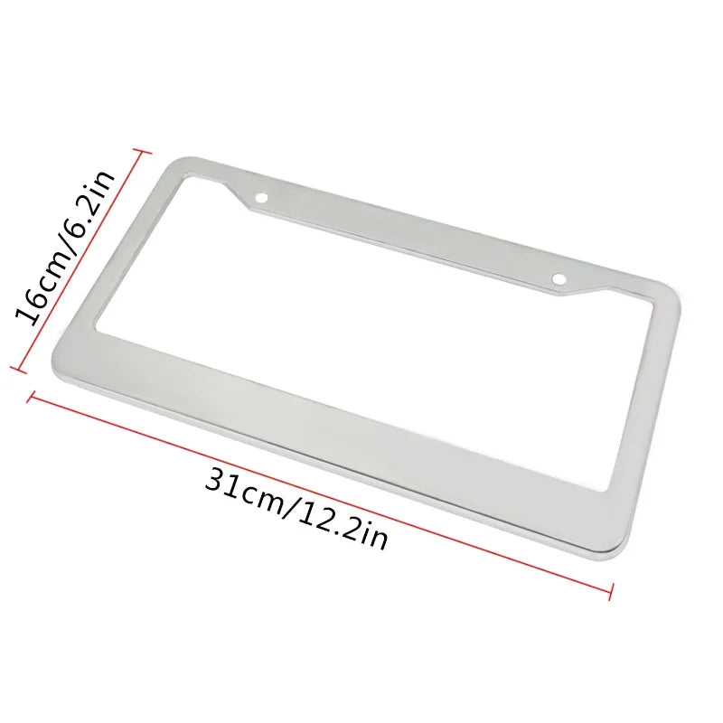 A rectangular clear license plate cover with rounded corners and a cutout for mounting, shown with dimensions 16cm/6.2in by 3