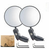 A pair of round, adjustable motorcycle rearview mirrors with mounting brackets and adjustment screws.