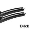 A close-up view of black universal windshield wiper blades.