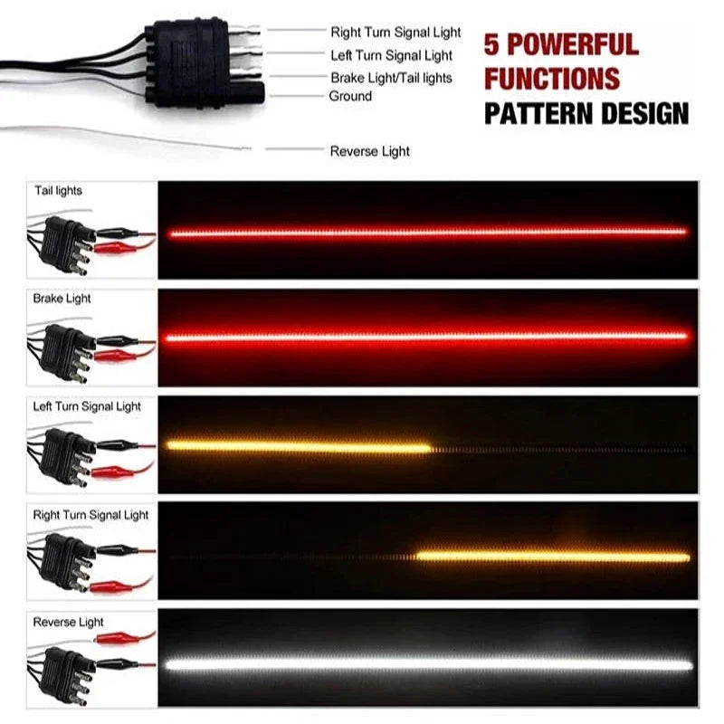 A set of five powerful functions pattern design lights including tail lights, brake light, left turn signal light, right turn