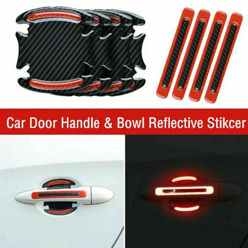 Set of car door handle and bowl reflective stickers in black and orange for protection
