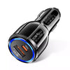 A black 30W dual-port USB-C car charger featuring PD and Quick Charge 3.0 ports.