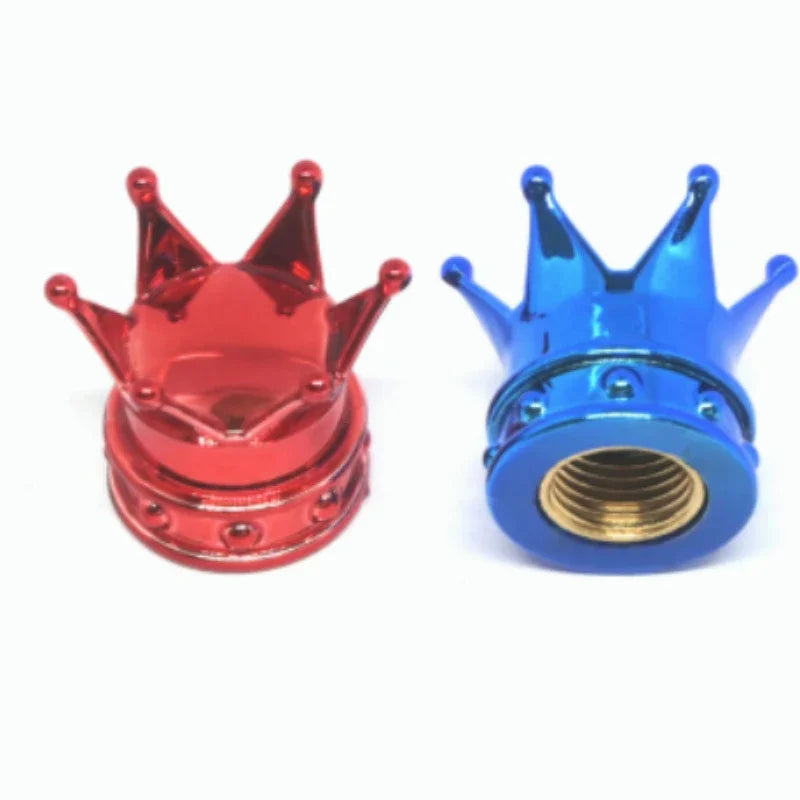 Une paire de bouchons de valve universels pour voiture, un rouge et un bleu, pour roues.
