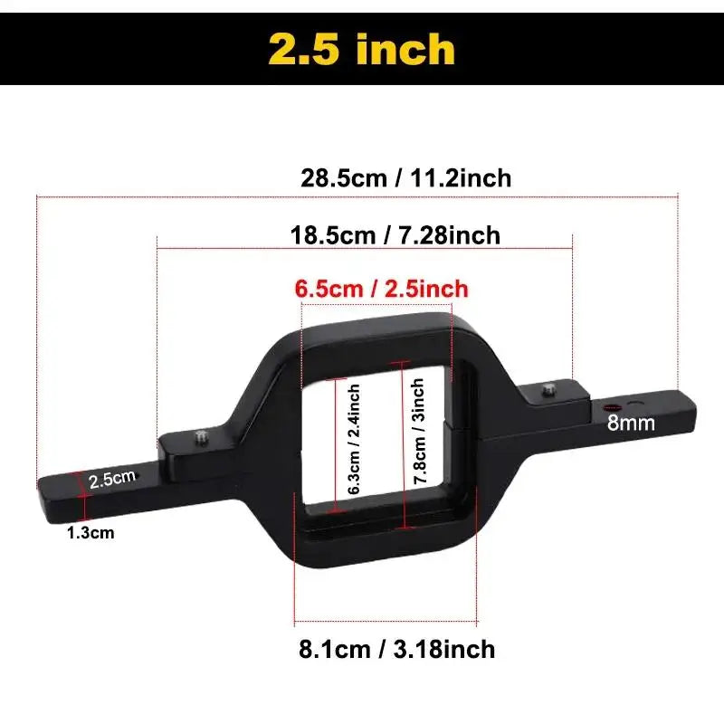 Black dual LED pod mount brackets with dimensions including 2.5 inch size.