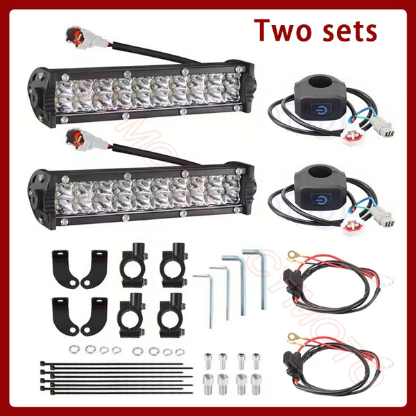 Dos juegos de barras de luz LED para motocicleta, incluyendo barras principales y componentes adicionales