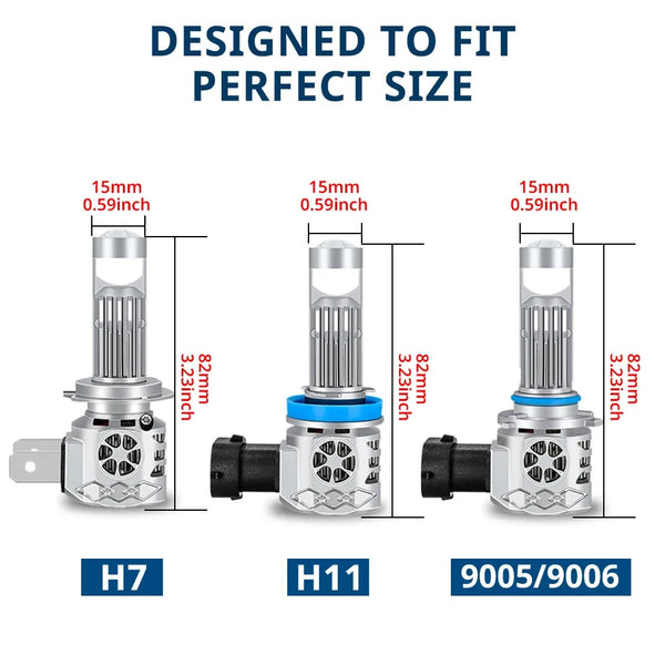 Three performance LED headlight bulb conversion kits labeled H7, H11, and 9005/9006.