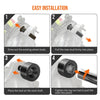 Four steps showing how to easily install a new wheel stud using a replacement tool.