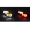 Ein Paar universelle Motorrad-LED-Blinker, das weiße und rote blinkende Lichter zeigt.