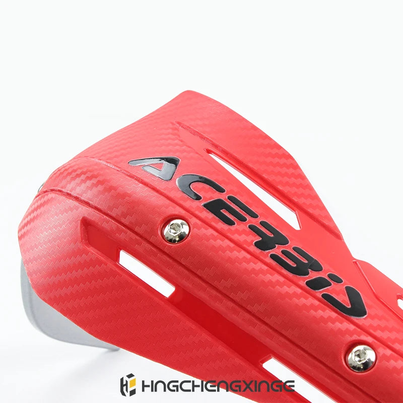 Red Acerbis motorcycle handguard protector shown in a close-up view