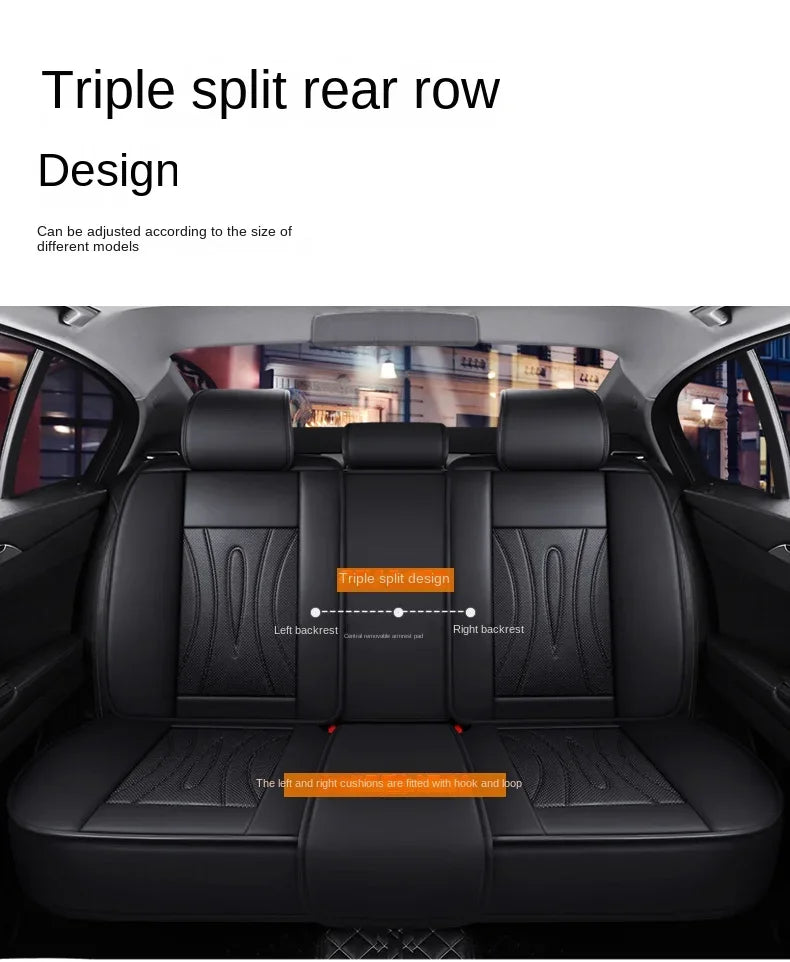Interior view of a car showing the triple split rear row seat design with individual cushions.