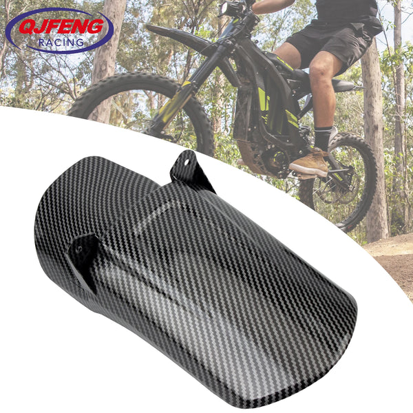 Black carbon fiber rear mudguard for a Sur-Ron Light Bee S X bicycle.