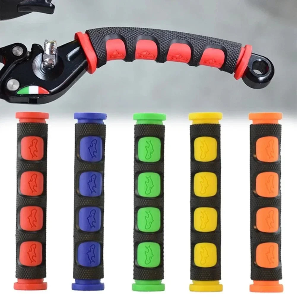 A set of universal motorcycle brake lever covers in various colors including black, red, orange, yellow, green, and blue.