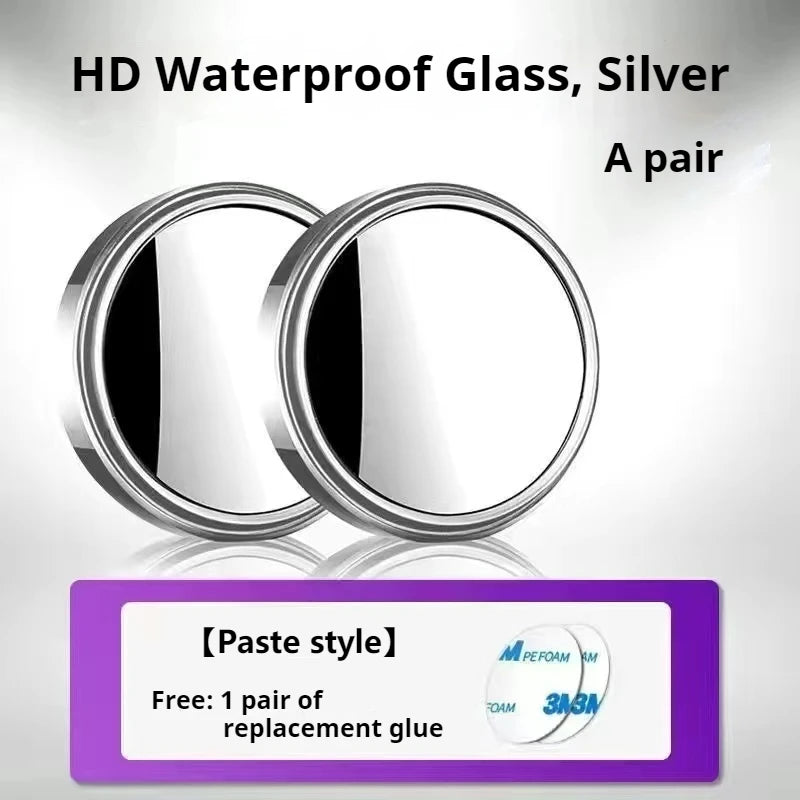 A pair of silver HD waterproof glass rearview mirrors for a blind spot
