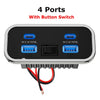 A black charger panel with four ports and a button switch, featuring 5V 3.1A output for fast charging.