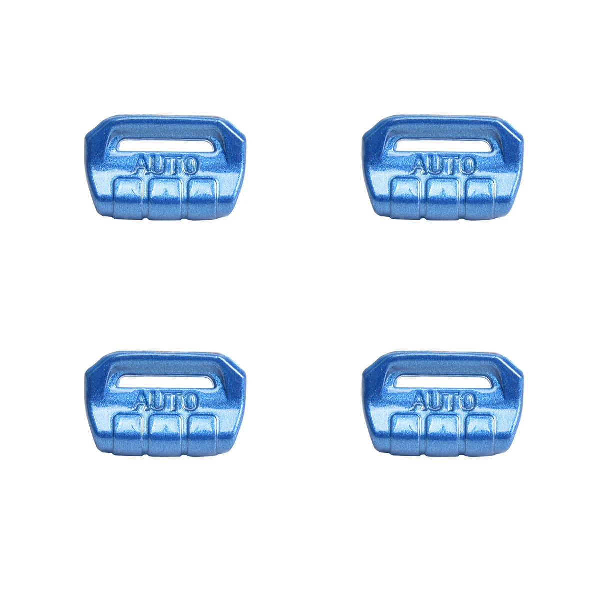 Two blue plastic car window control button decoration covers for Jeep and Gladiator vehicles