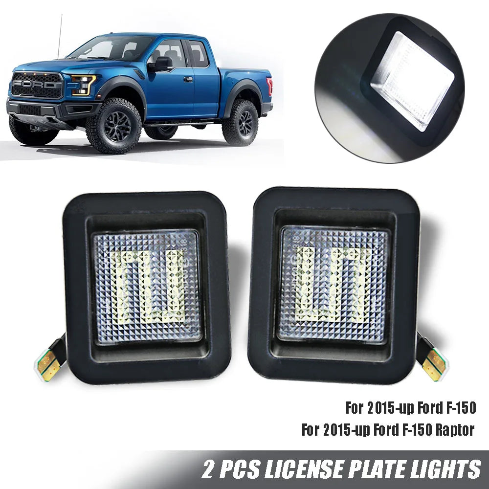 Two pairs of LED license plate lights for 2015-up Ford F-150 and Raptor trucks
