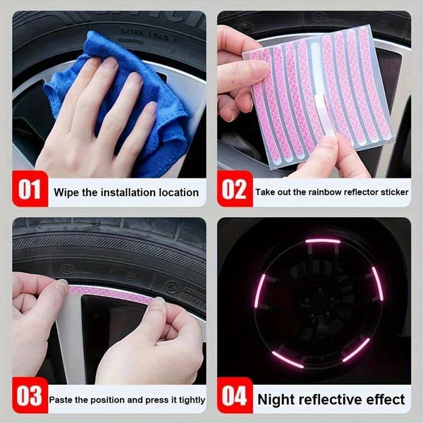 Cuatro pasos para instalar un juego de decoración reflectante para llantas y neumáticos de noche
