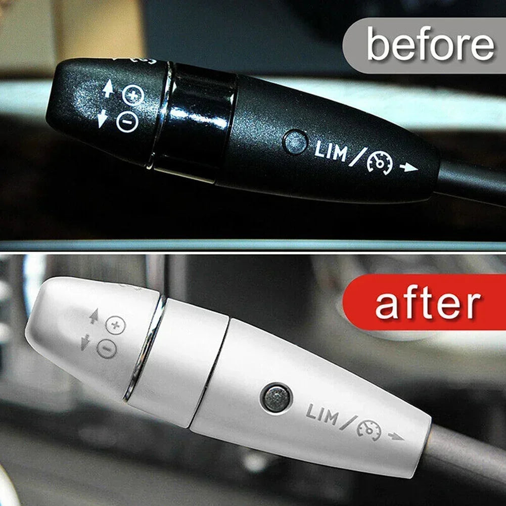 Before and after comparison of replacement wiper shift lever covers for a Mercedes S-Class W221 vehicle.