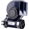 A blue dual tone car horn with a large speaker and mounting bracket.