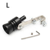 A black universal turbo exhaust whistle with a metal mounting bracket and bolt.