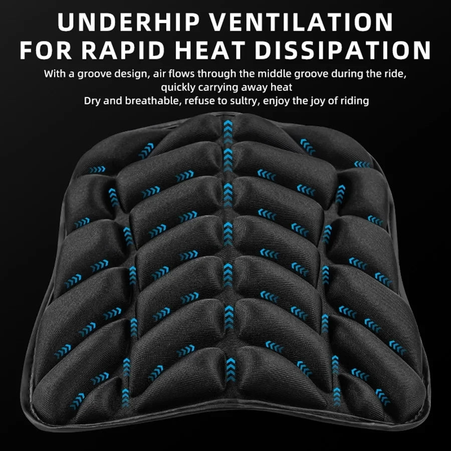Black motorcycle seat pad with a groove design for rapid heat dissipation