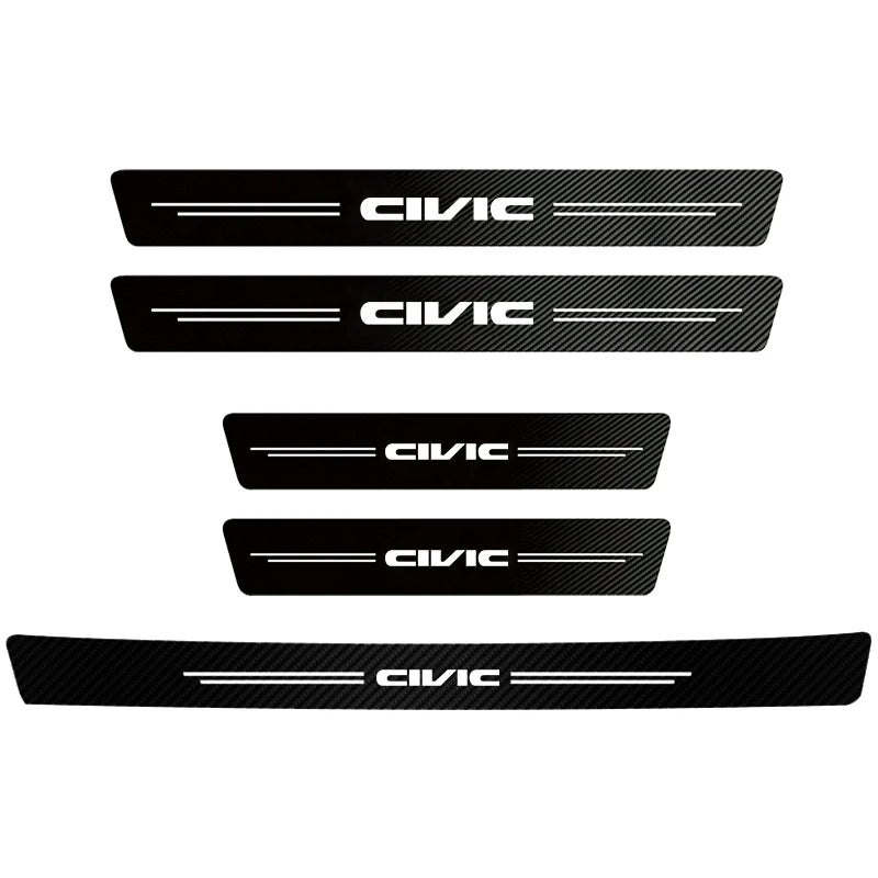 Four black carbon fiber door sill protectors with the CIVIC logo