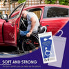 A man is holding a parking permit holder and protector for a vehicle.
