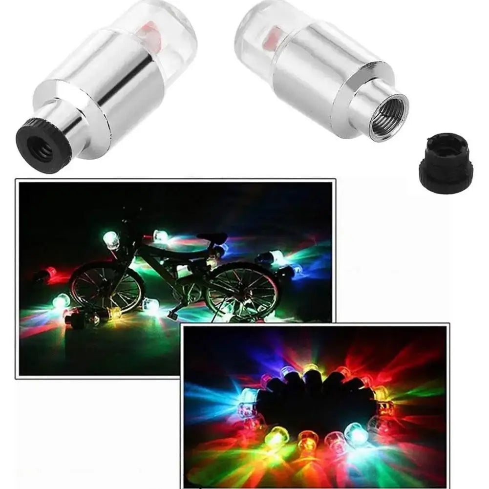 A set of universal LED wheel lights for bikes and cars, showing various light patterns.