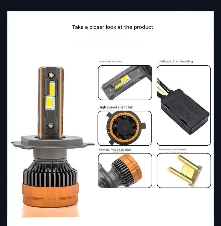 Gros plan d'un phare de voiture télécommandée LED multicolore avec divers composants.