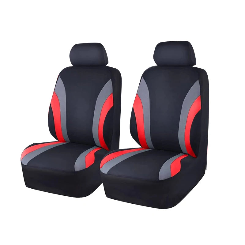 Black car seat covers with red accents shown from the side.