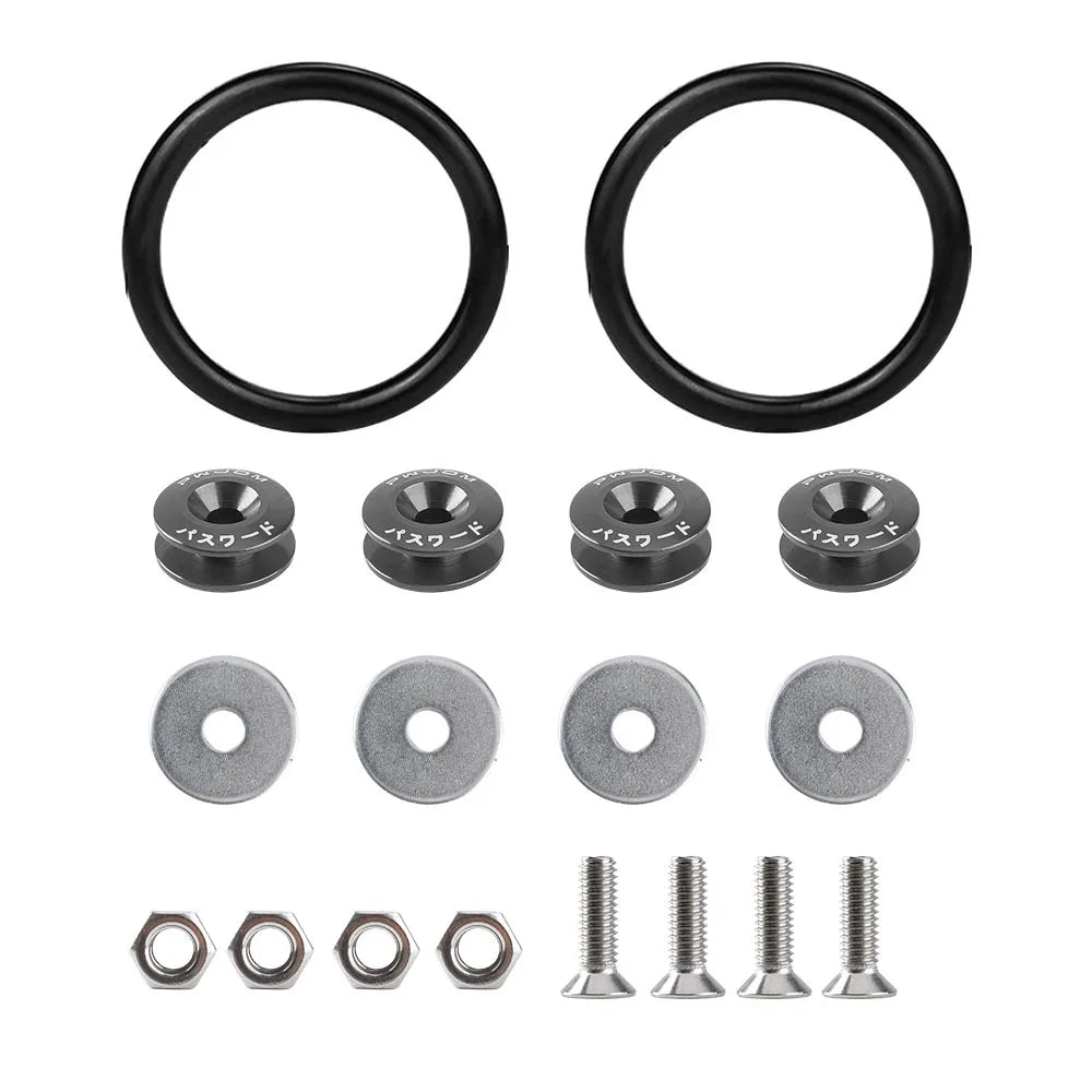 Set of black billet aluminum quick release fasteners for bumpers and panels