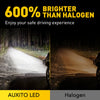 Comparación de haz de luz: foco LED Auxito brillante junto a un foco halógeno tradicional en la carretera.