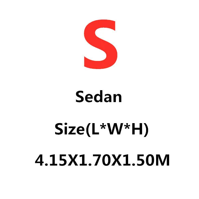 A red letter S logo above the text indicating a sedan size of 4.15x1.70x1.50 meters.