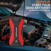 Une batterie de démarrage haute puissance rouge et noire est montrée dans le compartiment moteur d'un véhicule.