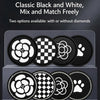 Black and white coasters with floral, checkered, and paw print designs available with or without diamonds
