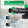A black foam lance with adjustable spray angles is shown on a pressure washer.