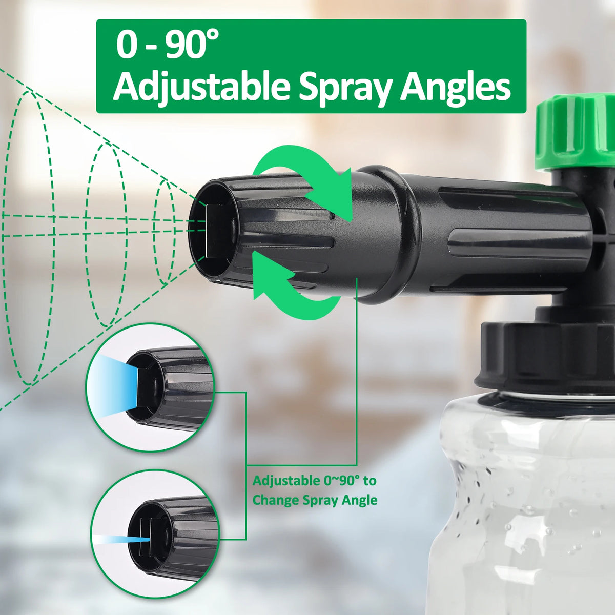 Adjustable spray angle foam lance for car and surface cleaning tool