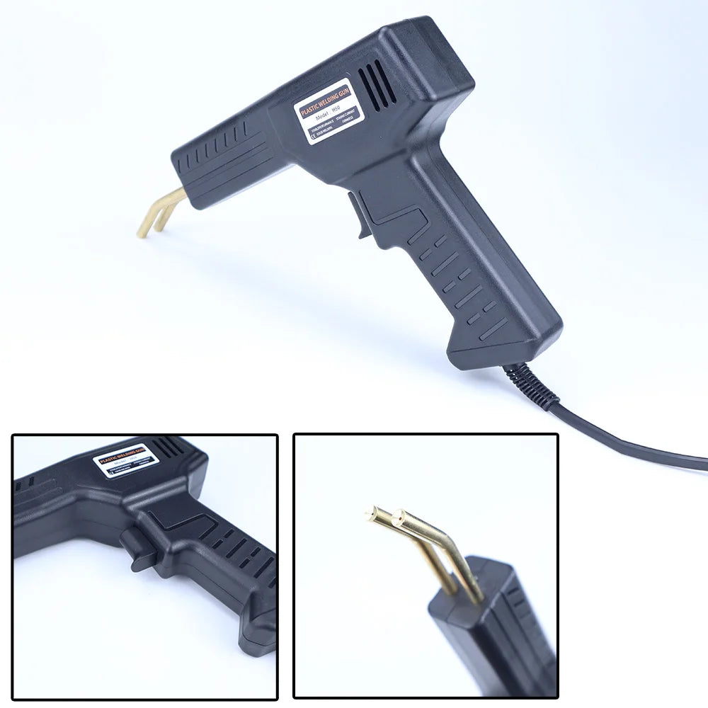 A black plastic welder kit with hot staples for repairs, shown in a close-up view.