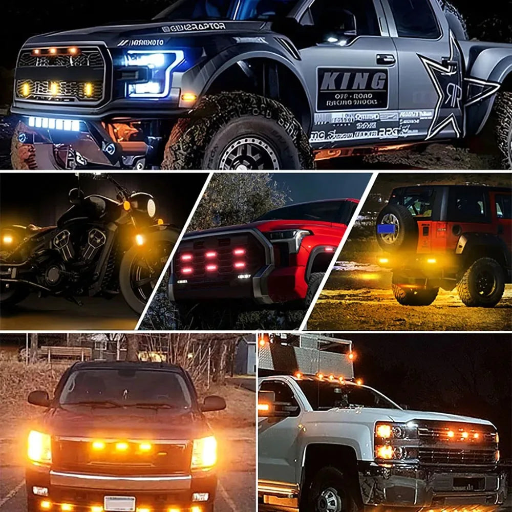 Une collection de véhicules avec feux d'avertissement LED et stroboscopiques lumineux.