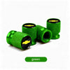 Green durable aluminum tire valve covers with black and yellow accents