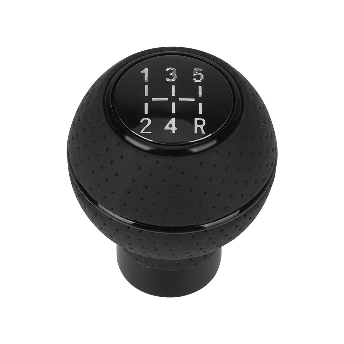 Black gear shift knob with numbered positions 1 through 5 and R for reverse